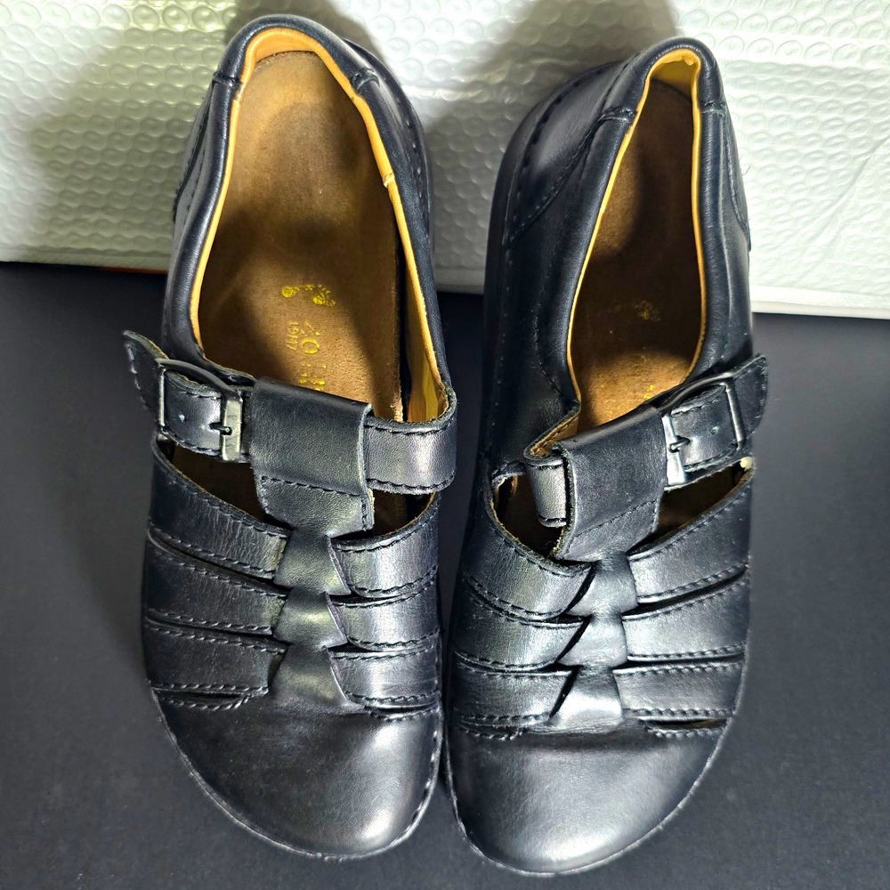 Birkenstock Madeira Black Leather Fisherman Sandals Closed Toe Buckle US 9 M